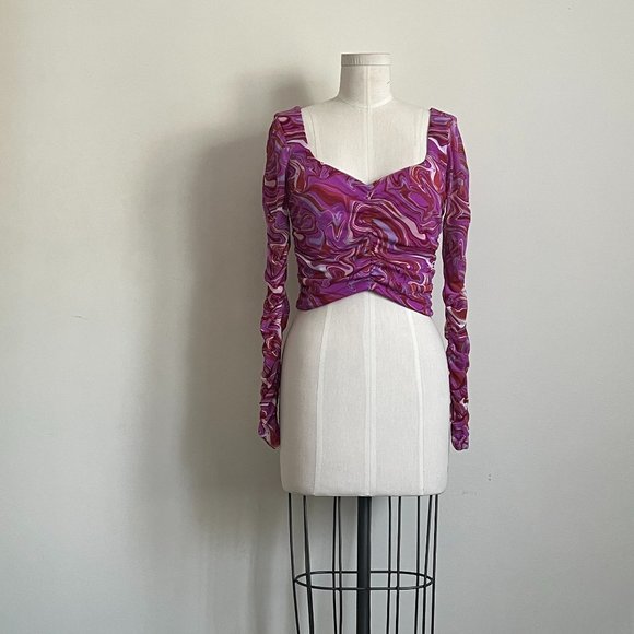 Tops - EUC Psychedelic print mesh shirt